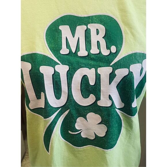 Shamrock Mr. Lucky Bright Yellow/Green Graphic T-Shirt Size XX-Large(18 Youth) - Picture 3 of 7